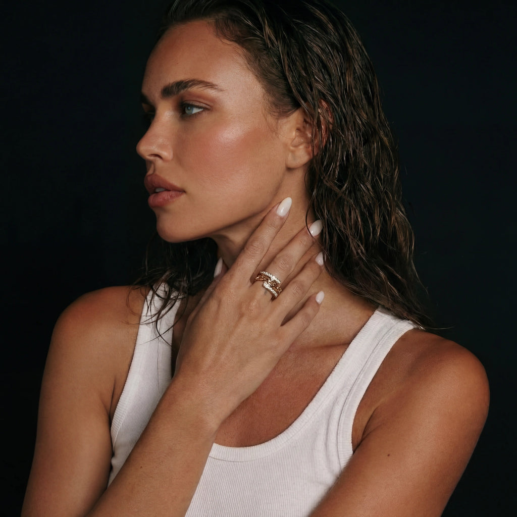 Anillo de Cristal con Eslabones de Cadena | MID jewelry