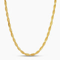 18K gold-plated twisted double herringbone snake chain necklace with lobster clasp and extender on white background.